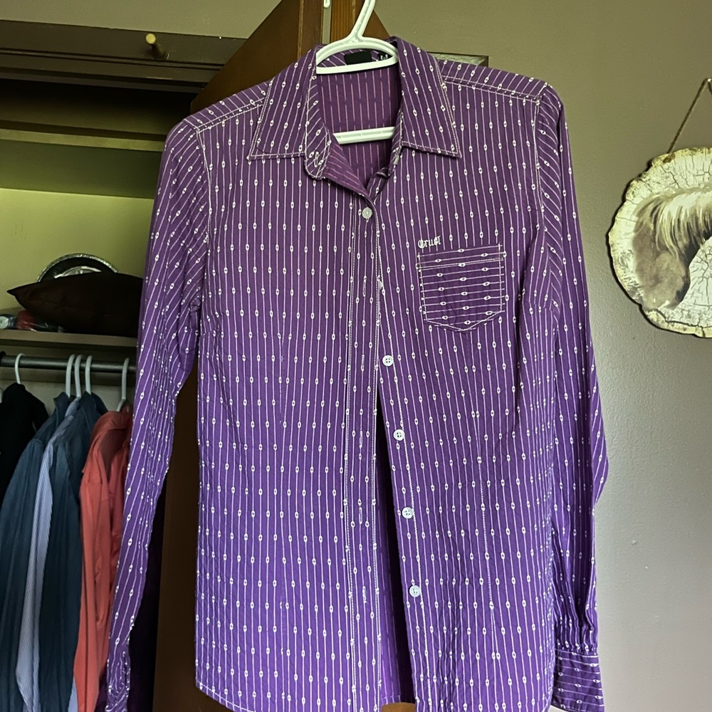 Purple striped rodeo shirt. Ladies medium
